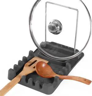 Silicone Utensil Rest with Foldable Stainless Steel Lid Holder Multi-Slot Spoon & Spatula Holder, Heat Resistant, Non-Slip Rubber Feet, Dishwasher Safe, Space-Saving Kitchen Tool-grey Silicone Utensil Rest with Foldable Stainless Steel Lid Holder Multi-Slot Spoon & Spatula Holder, Heat Resistant, Non-Slip Rubber Feet, Dishwasher Safe, Space-Saving Kitchen Tool-grey