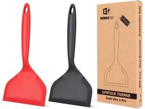 Silicone Pancake Spatula with Short Handle, 2 Pack, Black-Red Silicone Pancake Spatula with Short Handle, 2 Pack, Black-Red