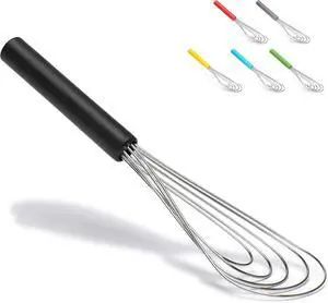 Flat Whisk Silicone Handle Non Slip 10" - 5 Wires Whisk with 10 Heads for Kitchen Cooking Color by Jell-Cell (Black) Flat Whisk Silicone Handle Non Slip 10" - 5 Wires Whisk with 10 Heads for Kitchen Cooking Color by Jell-Cell (Black)