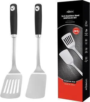 2 Pcs Stainless Steel Spatulas Set,14.9 Silver Slotted Turner, Solid Turner, Kitchen Cooking Utensils Set, High Heat Resistant, Grilling Frying Serving Food, Easy to Clean 2 Pcs Stainless Steel Spatulas Set,14.9 Silver Slotted Turner, Solid Turner, Kitchen Cooking Utensils Set, High Heat Resistant, Grilling Frying Serving Food, Easy to Clean
