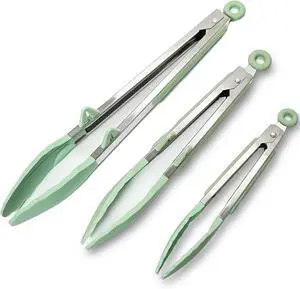 Kitchen Tongs for Cooking with Silicone Tips, 3 Size Serving Tongs, Green Kitchen Tongs for Cooking with Silicone Tips, 3 Size Serving Tongs, Green