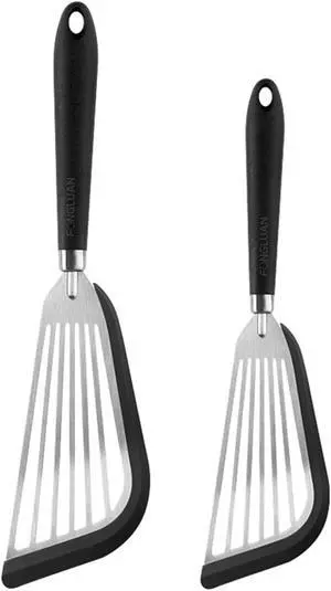Stainless-Steel Slotted Flex Fish Turner, Set of 2, Kitchen Spatulas for Nonstick Cookware, Cooking Utensils for Flipping Eggs & Pancakes, Heat-Resistant, BPA Free, Dishwasher Safe, Black Stainless-Steel Slotted Flex Fish Turner, Set of 2, Kitchen Spatulas for Nonstick Cookware, Cooking Utensils for Flipping Eggs & Pancakes, Heat-Resistant, BPA Free, Dishwasher Safe, Black