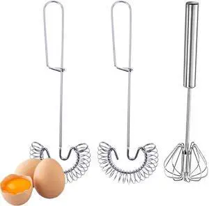 3 Pack Stainless Steel Egg Whisk Versatile Easy Whisk Hand Push Rotary Milk Frother Cooking Beater Manual Mixer for Beating Eggs Mixing Whipping Smoothies Shakes (2 Styles) 3 Pack Stainless Steel Egg Whisk Versatile Easy Whisk Hand Push Rotary Milk Frother Cooking Beater Manual Mixer for Beating Eggs Mixing Whipping Smoothies Shakes (2 Styles)