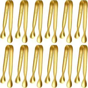 HOTEC 12Pcs Mini Gold Tongs for Serving, 4.3" Small tongs Stainless Steel Sugar Tongs for Coffee Bar, Tea Party, Appetizers, Desserts, Buffet and Ice Bucket Food-Grade & Dishwasher Safe HOTEC 12Pcs Mini Gold Tongs for Serving, 4.3" Small tongs Stainless Steel Sugar Tongs for Coffee Bar, Tea Party, Appetizers, Desserts, Buffet and Ice Bucket Food-Grade & Dishwasher Safe