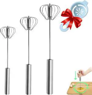 Semi-automatic Whisk, Stainless Steel Egg Beater, Hand Push Rotary Whisks Mixer Stirrer for Making Cream, Whisking, Beating and Stirring (Silver) Semi-automatic Whisk, Stainless Steel Egg Beater, Hand Push Rotary Whisks Mixer Stirrer for Making Cream, Whisking, Beating and Stirring (Silver)