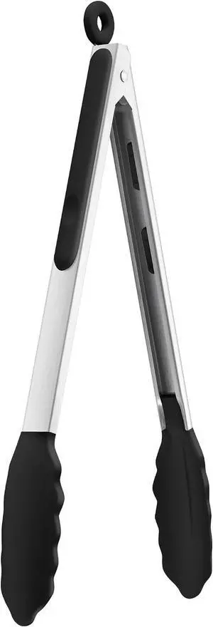 12-Inch Stainless Steel Kitchen Tongs with Silicone Tips, Black 12-Inch Stainless Steel Kitchen Tongs with Silicone Tips, Black