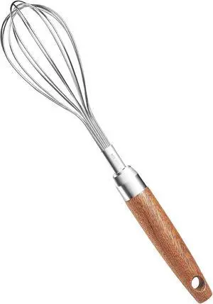 Stainless Steel Wire Whisk, Wooden Handle Kitchen Multi Function Non Stick Balloon Whisk Egg Beater for Blending Whisking, Beating, Frothing & Stirring Batters (10"L x 1.8"W) Stainless Steel Wire Whisk, Wooden Handle Kitchen Multi Function Non Stick Balloon Whisk Egg Beater for Blending Whisking, Beating, Frothing & Stirring Batters (10"L x 1.8"W)