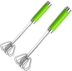 Stainless Steel Semi-Automatic Egg Whisk Set, 2PCS Hand Push Rotary Manual Mixer for Cooking, Whisking, Beating and Stirring (10&12 Inch) Stainless Steel Semi-Automatic Egg Whisk Set, 2PCS Hand Push Rotary Manual Mixer for Cooking, Whisking, Beating and Stirring (10&12 Inch)