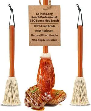 12" BBQ Sauce Basting Mops & Brushes for Roasting or Grilling, Apply Barbeque, Marinade or Glazing, Cotton Fiber Head and Hardwood Handle, Dish Mop Style, Perfect for Cooking or Cleaning - Pack of 3 12" BBQ Sauce Basting Mops & Brushes for Roasting or Grilling, Apply Barbeque, Marinade or Glazing, Cotton Fiber Head and Hardwood Handle, Dish Mop Style, Perfect for Cooking or Cleaning - Pack of 3