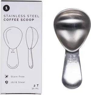 Coffee Scoop | 2 Tbsp | Brushed Steel, Ergonomic Handle | Stainless Steel Coffee Scoop | 2 Tbsp | Brushed Steel, Ergonomic Handle | Stainless Steel
