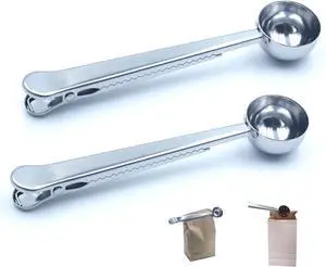 Stainless Steel Coffee Scoop with Clip, 2-Pack 1 Tbsp Measuring Spoon Stainless Steel Coffee Scoop with Clip, 2-Pack 1 Tbsp Measuring Spoon