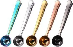 Set of 5 Coffee Scoop Clip,2-in-1 Stainless Steel Coffee Measuring Spoon with Sealing Clips, Kitchen Craft Long Handle Spoon Bag Clip for Coffee, Milk Powder, Oatmeal, Tea,Spices -Multicolor Set of 5 Coffee Scoop Clip,2-in-1 Stainless Steel Coffee Measuring Spoon with Sealing Clips, Kitchen Craft Long Handle Spoon Bag Clip for Coffee, Milk Powder, Oatmeal, Tea,Spices -Multicolor