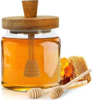 Loscarol Honey Pot with Dipper and Lid - 18oz Glass Honey Jar Loscarol Honey Pot with Dipper and Lid - 18oz Glass Honey Jar