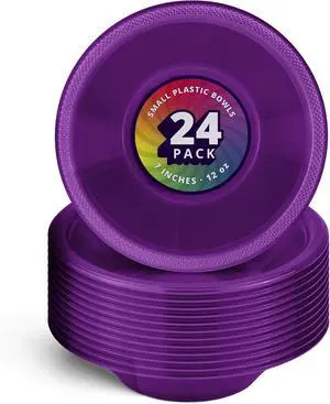 DecorRack 24 Purple Plastic Bowls, 7 in Disposable 12 oz Bowl DecorRack 24 Purple Plastic Bowls, 7 in Disposable 12 oz Bowl