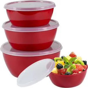 Small Classic Plastic Prep Bowls with Lids, Set of 4, Microwave and Dishwasher Safe (Red) Small Classic Plastic Prep Bowls with Lids, Set of 4, Microwave and Dishwasher Safe (Red)
