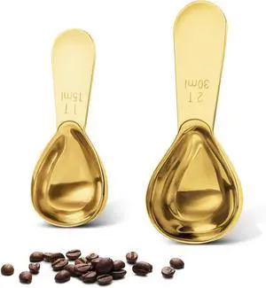 Safring Stainless steel coffee scoop 2-piece set (1 tbsp, 2 tbsp) durable Tablespoon, ergonomic measuring spoon, Suitable for small and large jarsshort-handled spoon (Gold) Safring Stainless steel coffee scoop 2-piece set (1 tbsp, 2 tbsp) durable Tablespoon, ergonomic measuring spoon, Suitable for small and large jarsshort-handled spoon (Gold)
