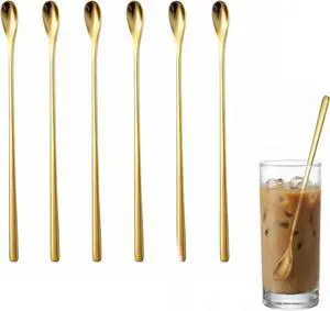 Gold Coffee Stirring Spoons, 7.5 in Stainless Steel, Set of 6 Gold Coffee Stirring Spoons, 7.5 in Stainless Steel, Set of 6