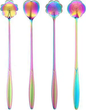 Flower Spoon Set Rainbow Stainless Steel Reusable Long Spoons Cute Spoons for Coffee Mixing Ice Cream Spoon Drink Mixing (4Pcs) Flower Spoon Set Rainbow Stainless Steel Reusable Long Spoons Cute Spoons for Coffee Mixing Ice Cream Spoon Drink Mixing (4Pcs)
