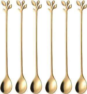 AnSaw 6-Piece Elegant Gold Leaf Long Handle Teaspoons - 7.4" AnSaw 6-Piece Elegant Gold Leaf Long Handle Teaspoons - 7.4"