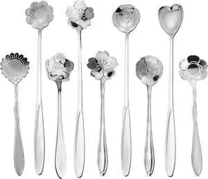 9 Pcs Flower Spoon Coffee Teaspoon, ESRISE Stainless Steel Tea Spoon (Silver) 9 Pcs Flower Spoon Coffee Teaspoon, ESRISE Stainless Steel Tea Spoon (Silver)