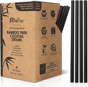 EcoPreps 5 Short Biodegradable Bamboo Fiber Cocktail & Coffee Stir Straws EcoPreps 5 Short Biodegradable Bamboo Fiber Cocktail & Coffee Stir Straws