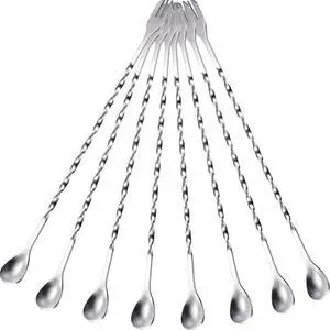 Boao 8 Pcs 10 Inch Long Bar Spoon, Cocktail Mixing Stirrers, Silver Boao 8 Pcs 10 Inch Long Bar Spoon, Cocktail Mixing Stirrers, Silver