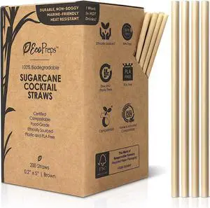 EcoPreps 5 Short Biodegradable Sugarcane Cocktail Straws, Coffee Stirrers EcoPreps 5 Short Biodegradable Sugarcane Cocktail Straws, Coffee Stirrers