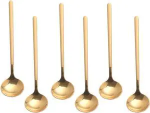 6 PCS Gold Coffee Spoons, 18/8 Stainless Steel Espresso Spoons, 5.2 Inches Vogue Mini Tea Spoon, Cappuccino Stirring Small Spoon for Dessert, Ice Cream, Frosted Handle, Sweejar (Gold) 6 PCS Gold Coffee Spoons, 18/8 Stainless Steel Espresso Spoons, 5.2 Inches Vogue Mini Tea Spoon, Cappuccino Stirring Small Spoon for Dessert, Ice Cream, Frosted Handle, Sweejar (Gold)