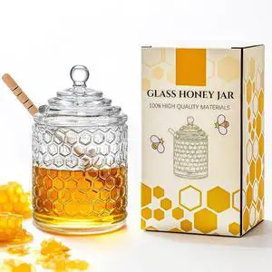 9 oz Crystal Honey Pot with Dipper Glass Honey Jar Container with Dispenser 9 oz Crystal Honey Pot with Dipper Glass Honey Jar Container with Dispenser