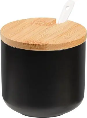 VanEnjoy Black Sugar Bowl with Lid 10oz Ceramic Sugar Bowl Salt Cellar with Lid and Spoon Salt Jar for Seasoning Sugar Container with Spoon VanEnjoy Black Sugar Bowl with Lid 10oz Ceramic Sugar Bowl Salt Cellar with Lid and Spoon Salt Jar for Seasoning Sugar Container with Spoon