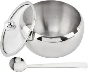 Sugar Bowl with Lid and Spoon, 14 oz Stainless Steel Sugar Container Sugar Bowl with Lid and Spoon, 14 oz Stainless Steel Sugar Container