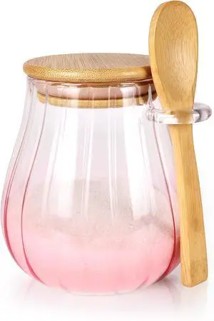 15 oz Pink Sugar Bowl - Airtight Glass Jar with Bamboo Lid and Spoon 15 oz Pink Sugar Bowl - Airtight Glass Jar with Bamboo Lid and Spoon