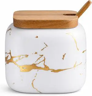Marble Ceramics Sugar Bowl Ceramic Seasoning Box Ceramic Spice Jars Porcelain Condiment Pots with Lid and Spoon (White) Marble Ceramics Sugar Bowl Ceramic Seasoning Box Ceramic Spice Jars Porcelain Condiment Pots with Lid and Spoon (White)