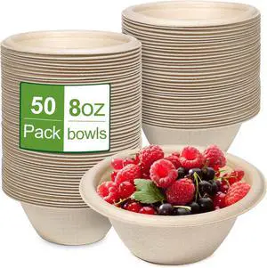 8 oz Small Paper Bowls, 50 Pack Compostable & Biodegradable 8 oz Small Paper Bowls, 50 Pack Compostable & Biodegradable