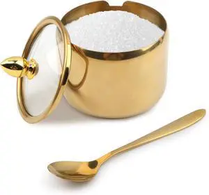 Sugar Bowl with Lid and Spoon, 10oz Stainless Steel Sugar Container Sugar Bowl with Lid and Spoon, 10oz Stainless Steel Sugar Container