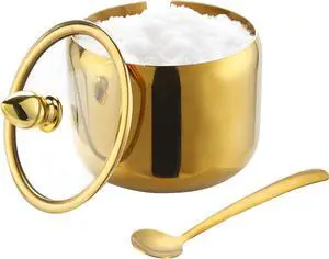 IBWell 10oz Sugar Bowl with Lid and Spoon Gold Sugar Container with Spoon for Coffee Bar Kitchen Accessories for Seasoning Sugar Salt Coffee Bean IBWell 10oz Sugar Bowl with Lid and Spoon Gold Sugar Container with Spoon for Coffee Bar Kitchen Accessories for Seasoning Sugar Salt Coffee Bean