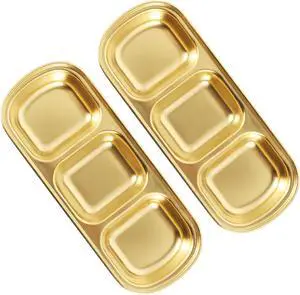 Cabilock 2 Pack 304 Stainless Steel 3-Section Sauce Dishes Cabilock 2 Pack 304 Stainless Steel 3-Section Sauce Dishes