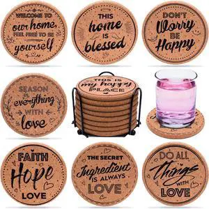 Cork Coasters for Drinks Absorbent with Holder - Cute & Funny Set of 8 Large Round Outdoor Cup Wooden Table Protection, Coffee Trivet, Cups and Mugs Cool Drink Coaster Gift Cork Coasters for Drinks Absorbent with Holder - Cute & Funny Set of 8 Large Round Outdoor Cup Wooden Table Protection, Coffee Trivet, Cups and Mugs Cool Drink Coaster Gift