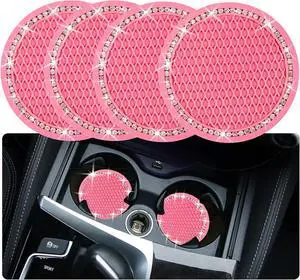4PCS Bling Coaster, 2.75 Inch Auto Car Cup Holder Insert Coasters Silicone Anti-Slip Crystal Rhinestone Drink Mat, Universal Vehicle Interior Accessories for Women Girls (Pink) 4PCS Bling Coaster, 2.75 Inch Auto Car Cup Holder Insert Coasters Silicone Anti-Slip Crystal Rhinestone Drink Mat, Universal Vehicle Interior Accessories for Women Girls (Pink)