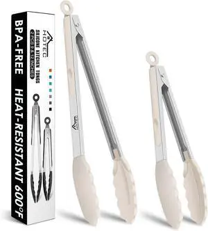 HOTEC Premium Stainless Steel Locking Kitchen Tongs with Silicon Tips, Set of 2-9" and 12",Khaki HOTEC Premium Stainless Steel Locking Kitchen Tongs with Silicon Tips, Set of 2-9" and 12",Khaki