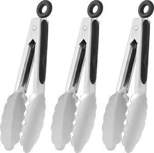 HINMAY Small Stainless Steel Serving Tongs 7-Inch Mini Food Tongs, Set of 3 HINMAY Small Stainless Steel Serving Tongs 7-Inch Mini Food Tongs, Set of 3