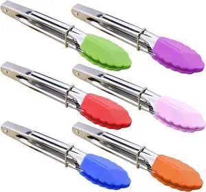 HINMAY Small Tongs with Silicone Tips 7-Inch Mini Serving Tongs, Set of 6 HINMAY Small Tongs with Silicone Tips 7-Inch Mini Serving Tongs, Set of 6