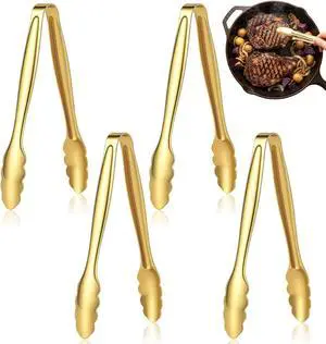 4 Pcs Mini Tongs, Stainless Steel Gold Mini Tongs for Serving Food 4 Pcs Mini Tongs, Stainless Steel Gold Mini Tongs for Serving Food