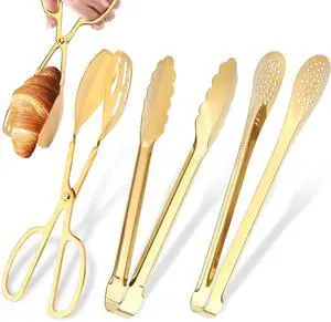 Serving Tongs,Stainless Steel Buffet Tongs, Kitchen Tongs Serving Utensils for Salad Buffet Appetizer Dessert Food Parties Wedding Party Catering, 3 Different Type Food Tongs(Gold) Serving Tongs,Stainless Steel Buffet Tongs, Kitchen Tongs Serving Utensils for Salad Buffet Appetizer Dessert Food Parties Wedding Party Catering, 3 Different Type Food Tongs(Gold)