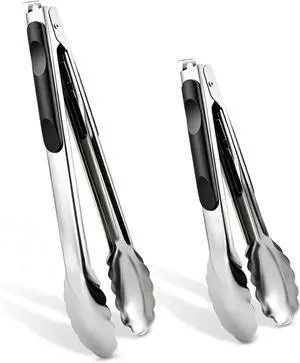 2 Pcs 9/12 Inch Kitchen Tongs for Cooking, BBQ & Salad 2 Pcs 9/12 Inch Kitchen Tongs for Cooking, BBQ & Salad