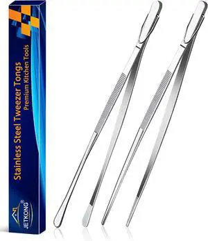 JETKONG 2 Pcs 12-Inch Kitchen Tweezers Fine Tweezer Tongs, Extra-Long Stainless Steel Cooking Tweezers (Silver) JETKONG 2 Pcs 12-Inch Kitchen Tweezers Fine Tweezer Tongs, Extra-Long Stainless Steel Cooking Tweezers (Silver)