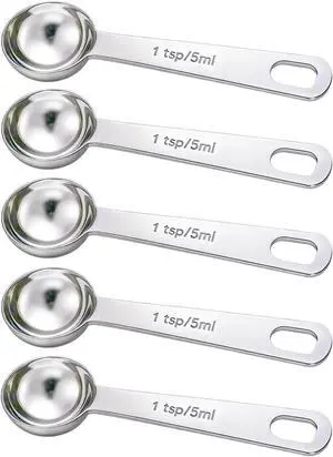5PCS 1tsp(1/3tbsp, 5 ml) Measuring Spoon Teaspoons Stainless Steel Measure Spoons for Precise Cooking, Baking and Spices Measurement 5PCS 1tsp(1/3tbsp, 5 ml) Measuring Spoon Teaspoons Stainless Steel Measure Spoons for Precise Cooking, Baking and Spices Measurement