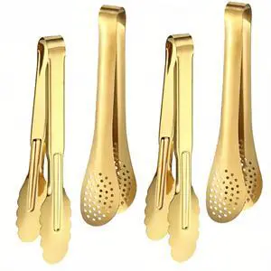 4 Pack Gold Serving Tongs, Stainless Steel 9 Inch Metal Buffet Food Tongs for Salad, BBQ, Cooking, Fruit 4 Pack Gold Serving Tongs, Stainless Steel 9 Inch Metal Buffet Food Tongs for Salad, BBQ, Cooking, Fruit