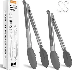 Stainless Steel&Silicone Food Tongs Set of 2 (9+12 Inch)-BPA-Free&Non-Toxic Heat Resistant Non-Scratch BBQ&Cooking Tools,Strong Grip Locking for Grilling,Air Fryer,Salad,Dishwasher Safe Stainless Steel&Silicone Food Tongs Set of 2 (9+12 Inch)-BPA-Free&Non-Toxic Heat Resistant Non-Scratch BBQ&Cooking Tools,Strong Grip Locking for Grilling,Air Fryer,Salad,Dishwasher Safe