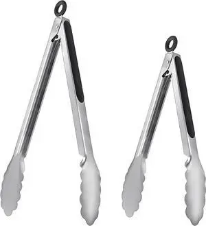ALLTOP Metal Cooking Tongs,Stainless Steel Food Tong with No-slip Silicon and Locking Ring for Kitchen - 9 &12 inch,Set of 2-Black ALLTOP Metal Cooking Tongs,Stainless Steel Food Tong with No-slip Silicon and Locking Ring for Kitchen - 9 &12 inch,Set of 2-Black